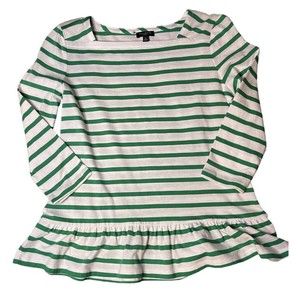Womens Talbots Square‎ Neck 3/4 Sleeve Top Size P Peplum FlowY Hem Striped Green